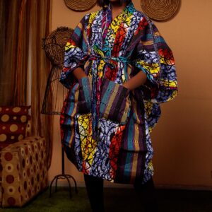 QUEEN AMINA KIMONO Ankara with Asooke Multicolor Panels