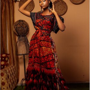 APRON DIVA DRESS RED BLACK PATCHWORK ANKARA