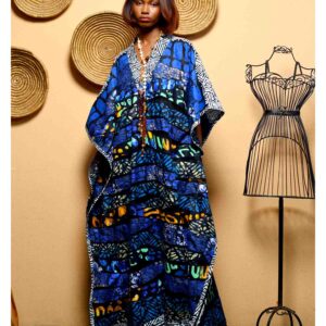 KIKE full length blue tones patchwork caftan