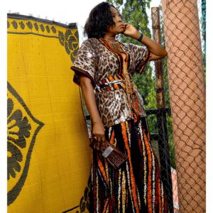 Brown Animal Print Sequins Short Kimono