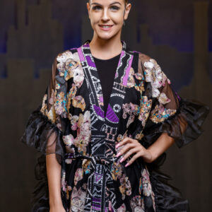 BLACK EMBROIDERED LACE KIMONO