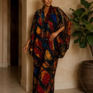 Draped Sleeve (Batwing) Patchwork Wax Print Kimono